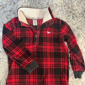 Red and Black Plaid Pullover with Sherpa Collar